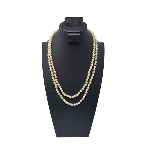 Vtg‎ Flapper Hand Knotted Faux Pearl Necklace Glass Ivory Classic Elegant Bridal - Picture 3 of 10